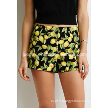 Lemon Print Concealed Side Zipper Flat Front and Pocketless Design Shorts